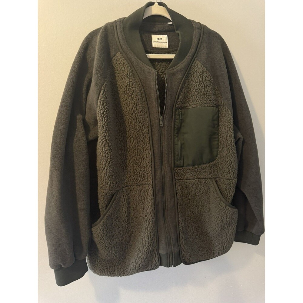 Uniqlo x White Mountaineering Mens Fleece Full Zip Jacket Olive XL